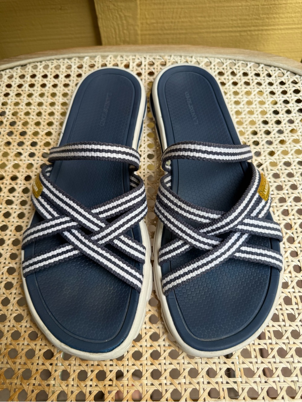 Lands’ End Sandals Womens size 10 Navy Blue White